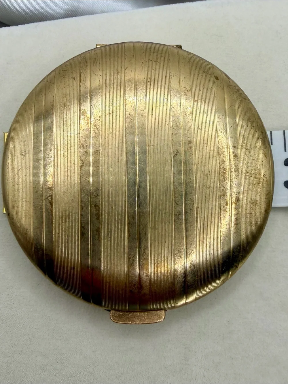 Vintage Merle Norman Gold Striped Powder Compact with Mirror